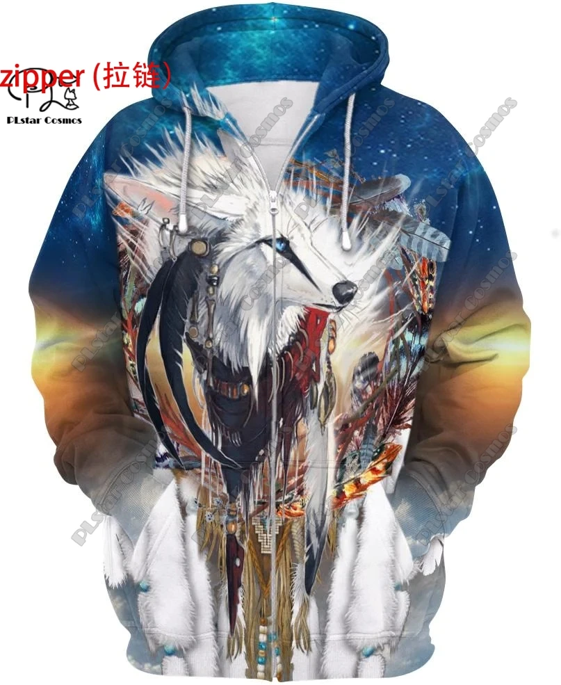 PLstar Cosmos 3D Printed Latest Aboriginal Themed Dream Catcher Feather Wolf Art Pattern Unique Men's Women's Zipper Hoodie Y-3