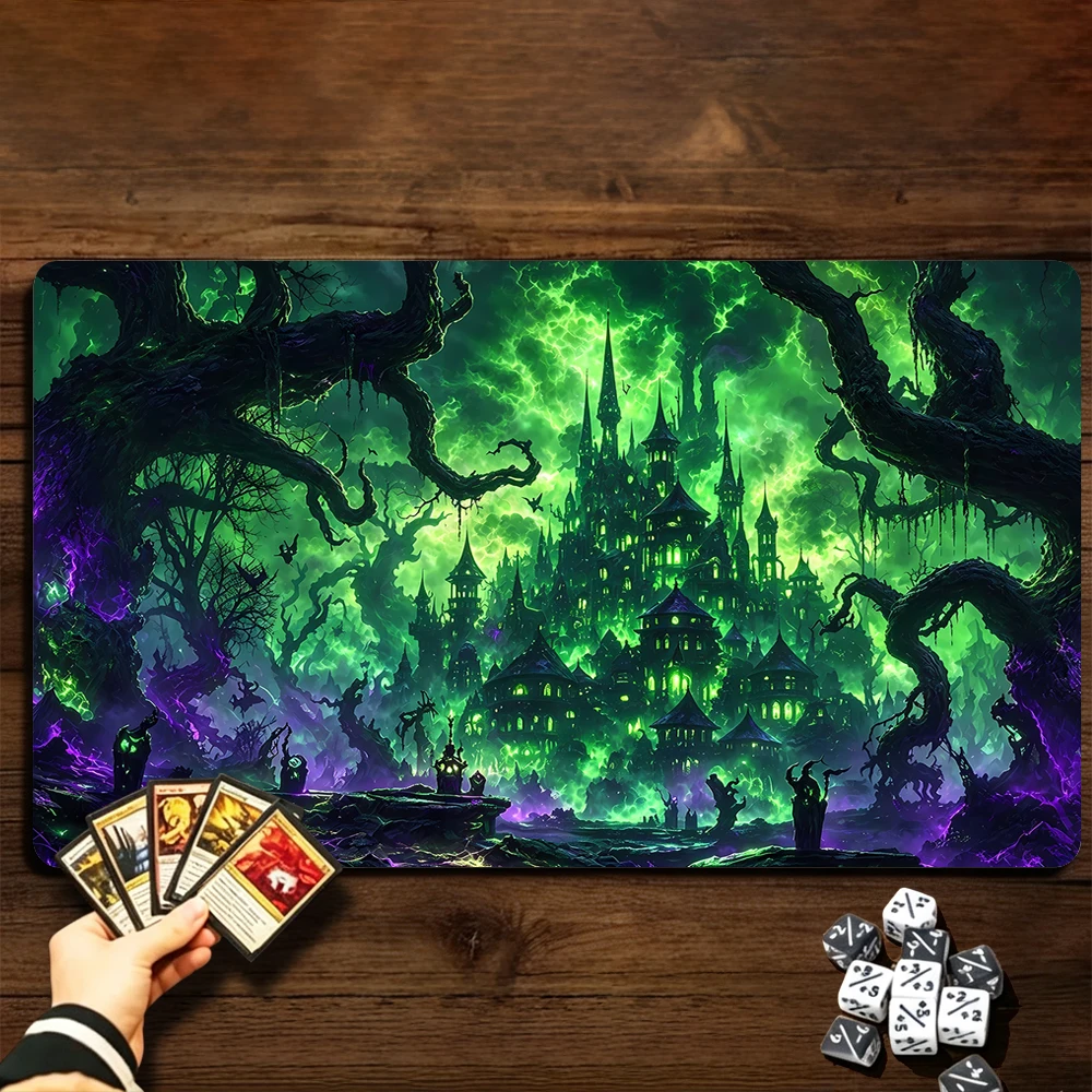 The Eerie Castle TCG Playmat Magic Playmat Gathering Gaming Mat with Stitched Edge Anti-slip base 60X35cm Trading Card Game