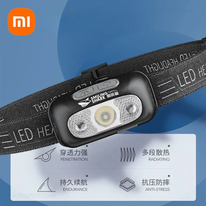 Xiaomi New SMILING SHARK Strong Light Sensing Headlight Charging Headworn Ultra Bright Flashlight for Night Fishing Outdoors