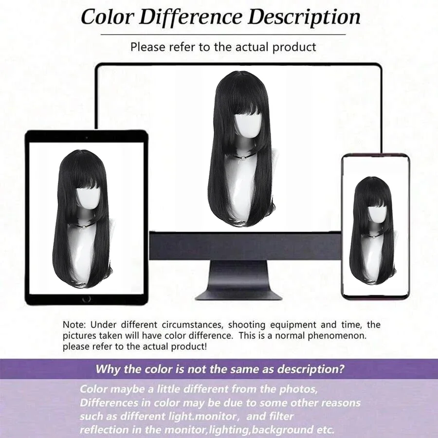 شعر مستعار أسود اصطناعي طويل مستقيم طبيعي مع الانفجارات لوليتا شعر مستعار تأثيري للنساء ألياف مقاومة للحرارة شعر مستعار للحفلات اليومية فام #5
