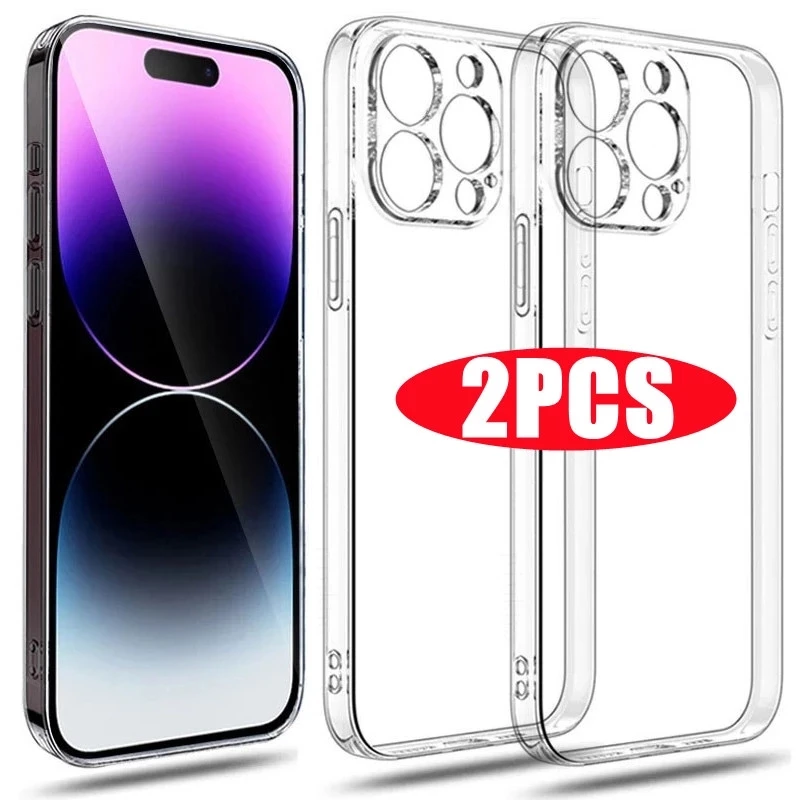 

2PCS Clear Phone Case For iPhone 14 13 12 11 Pro MAX Mini Case Silicone Soft Cover iPhone X XS Max XR 8 7 14 Plus SE Accessories