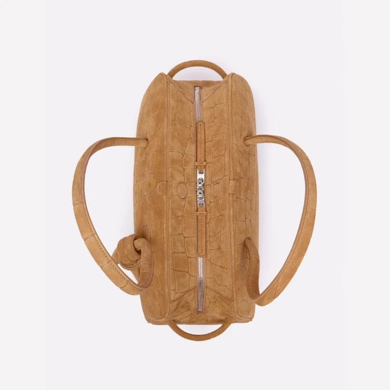 Women's Crocodile Embossed Bowling Bag, Luxury Designer New in Handbag with Bow Detail, Top Handle Soft Totes For Ladies