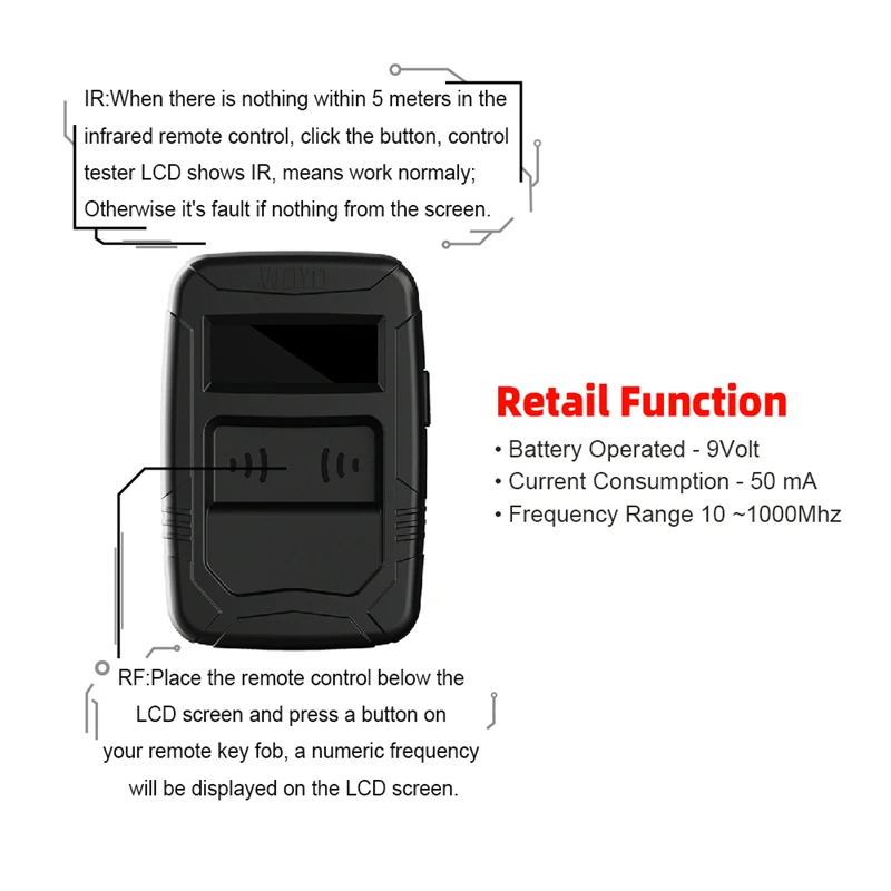 WOYO 라디오 주파수 테스터 리모컨 진단 도구, 모든 유형의 (IR) 적외선 (RF) 라디오 10-1000MHZ 주파수 테스터