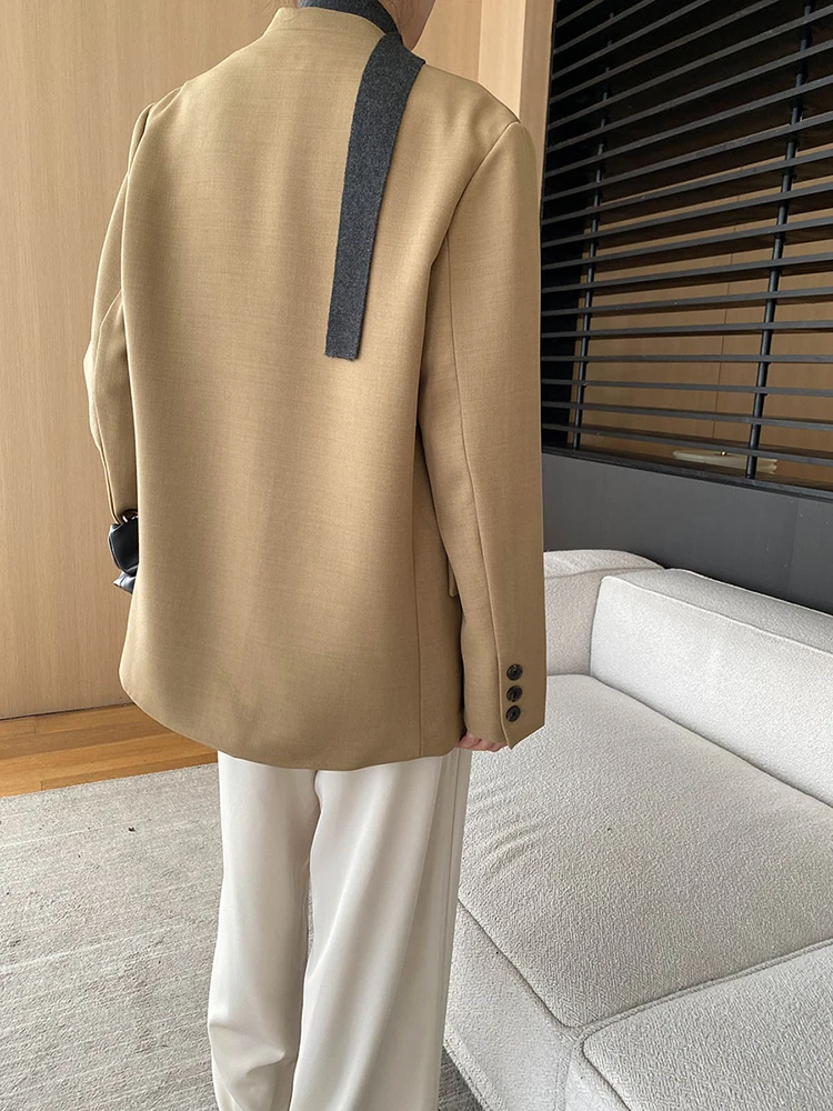 Lanmrem Büro Dame Blazer Frauen V-Ausschnitt lange Ärmel einfarbig elegante Minimalismus Mäntel 2024 Herbst neue Kleidung 2 z3036