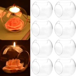 6/12Pcs Round Hollow Glass Candle Holder Wedding Banquet Bar Party Candlestick Holder Home Table Decoration Ornaments