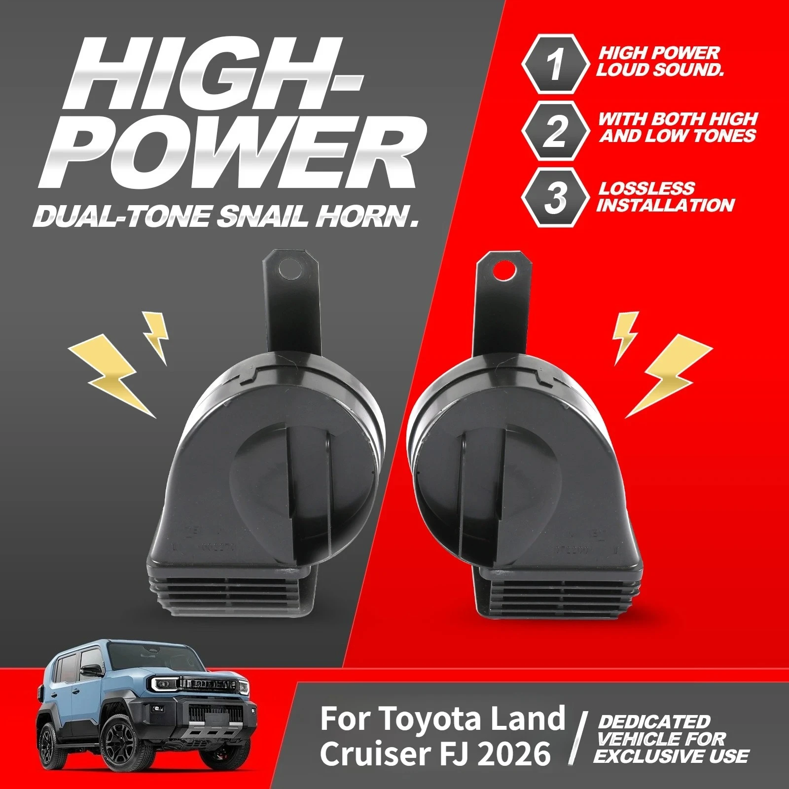 For Toyota Land Cruiser FJ 2026 Snail Horn High Low Dual Tone Waterproof Auto Horn Loud Sound Car Modified Replacement Accessory