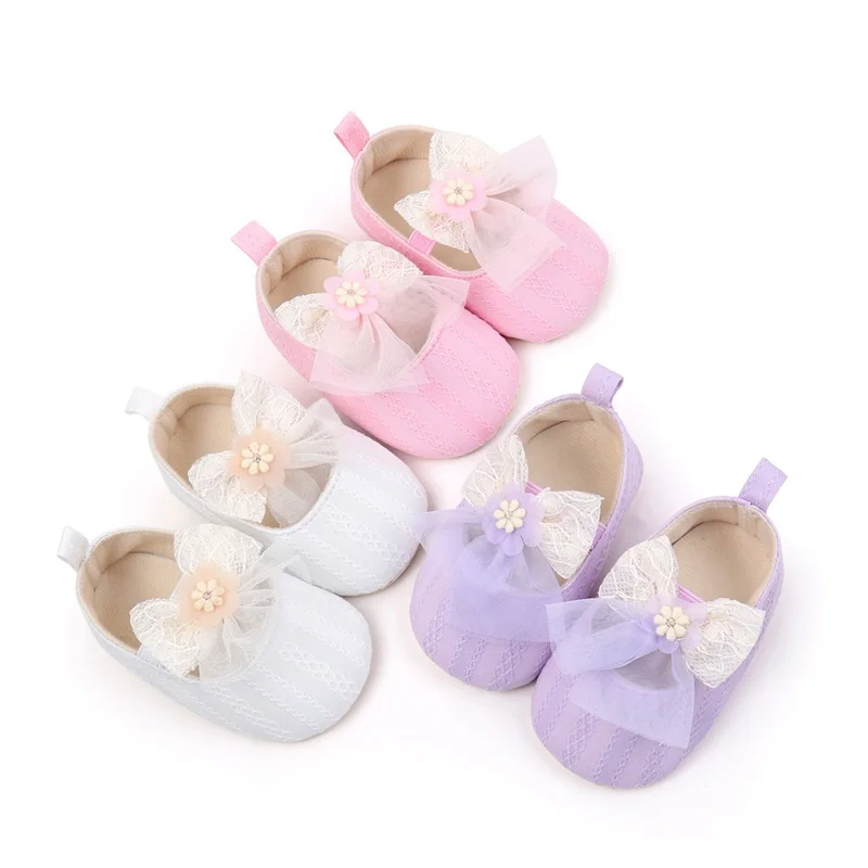 Suefunskry Baby Girl Princess Shoes Adorable 3D Mesh Bow Flower Non-Slip First Walking Soft Sole Casual Shoes