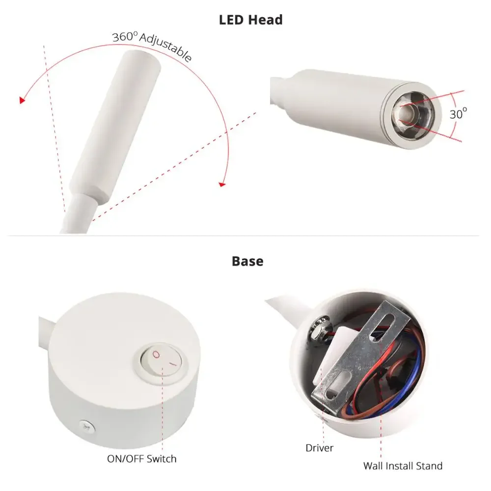 Imagem -03 - Lâmpada Led Spot Noturna de Cabeceira Lâmpada de Livro Luz Noturna Cabeceira Trabalhando Leitura Estudo Arandelas eu us Plug Cord 3w