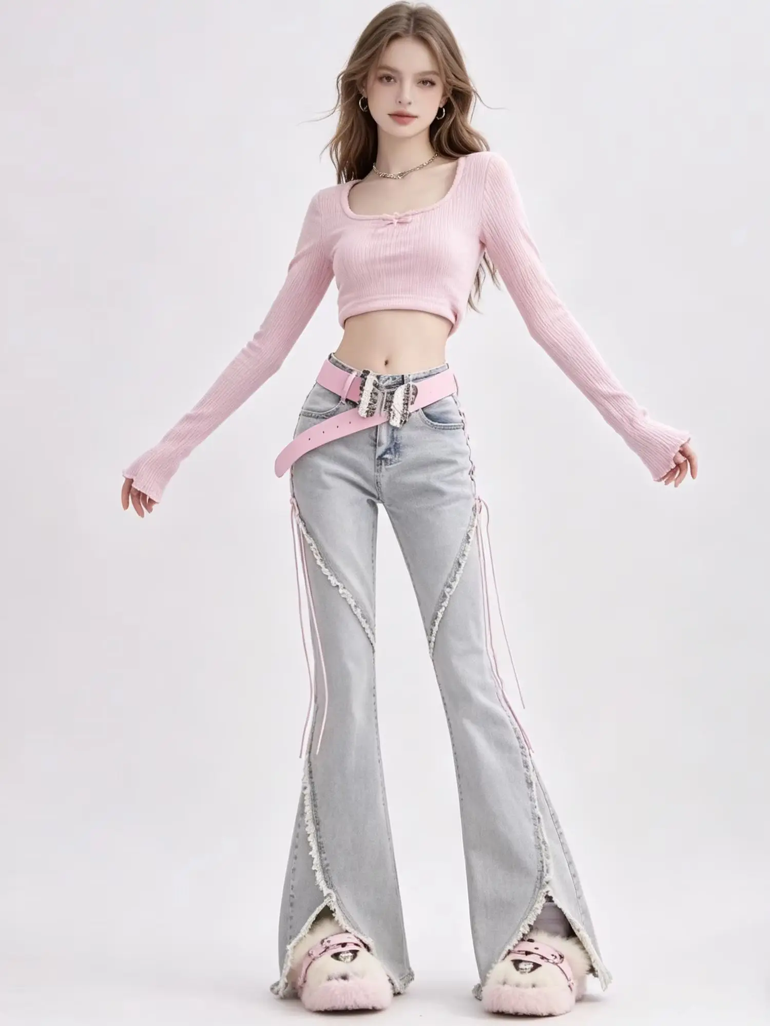 Harajuku Streetwear moda Retro damskie dżinsy z wysokim stanem widelec z szerokimi nogawkami proste spodnie luźny dżins workowate spodnie Y2K — zdjęcie 4