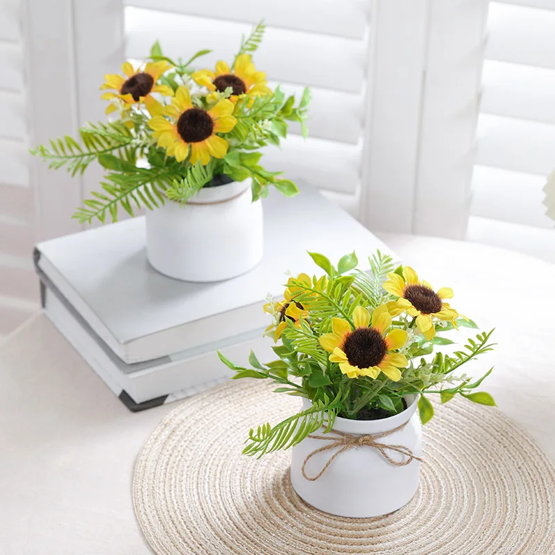 1PC Artificial Flower Sunflower Potted Plant, Home, Office, Restaurant DIY Desktop Counter Display Rack Placement Decoration