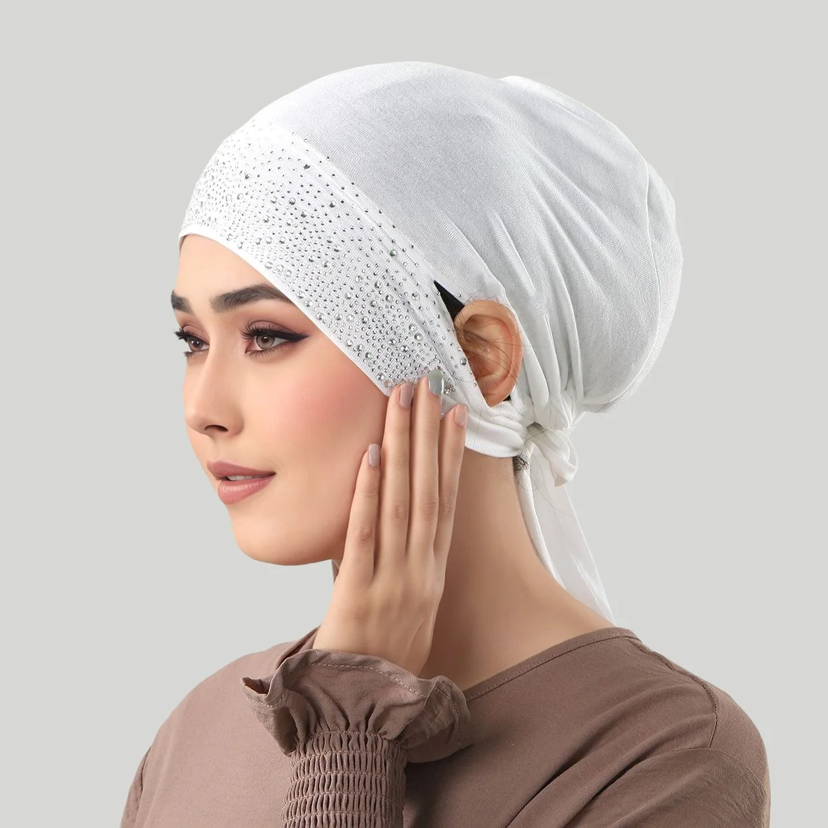 مشروط جيرسي underscarf الحجاب قبعة داخلية المرأة مسلم الماس قبعة ضمادة بسط عادي لينة وشاح الرأس التفاف عمامة مع ثقب #2