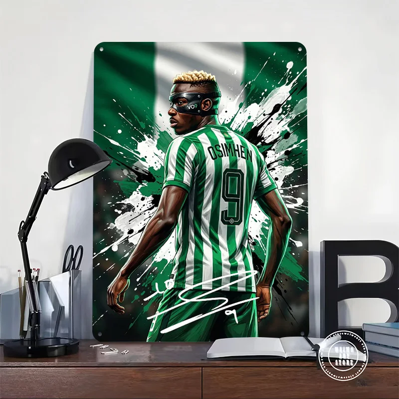 Victor Osimhen Nigeria Soccer Art Personalized 3D Textured Metal Poster Wall Art Vintage Tin Signs for Decor Room Wand Deko Home