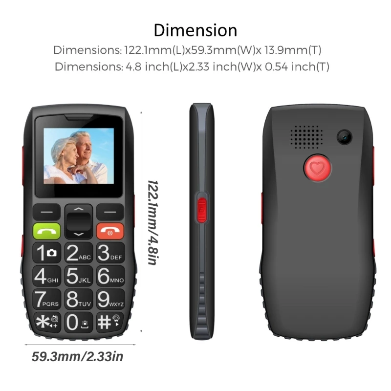 Large Button Cellphones for Senior,Waterproof,1.8\'\' Colorful Digital Screen Fast Dialling,FM Radio,Flashlight 1400mAh