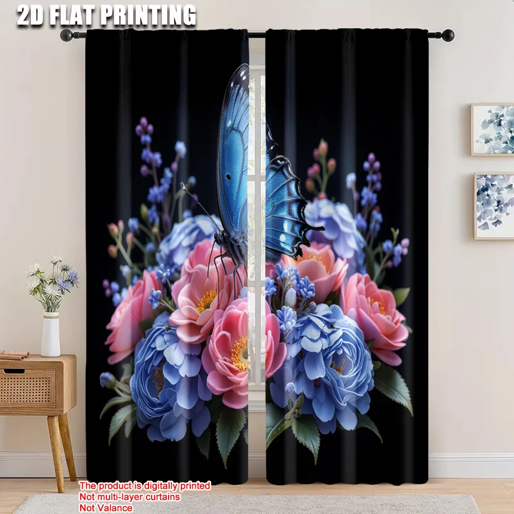 

2pcs, 2D flat printing Drapes Purple Butterfly Flower Versatile Polyester,Without Electricity Holiday Decorations Perfect for