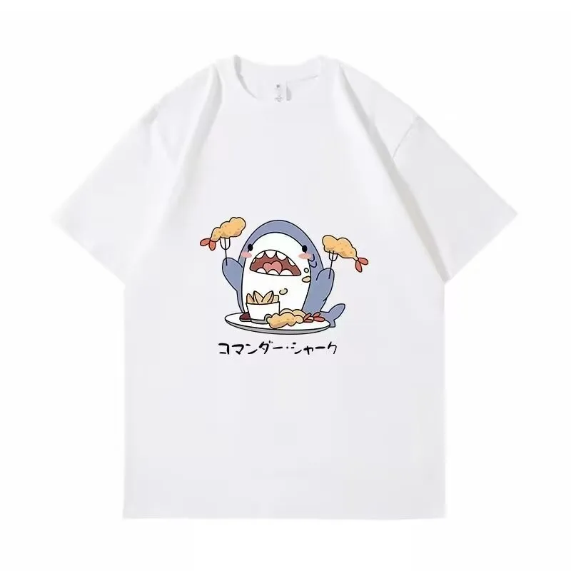 M-8XL Men Oversized T-shirt Anime Shark Print Fashion Short Sleeve Youth T-shirt