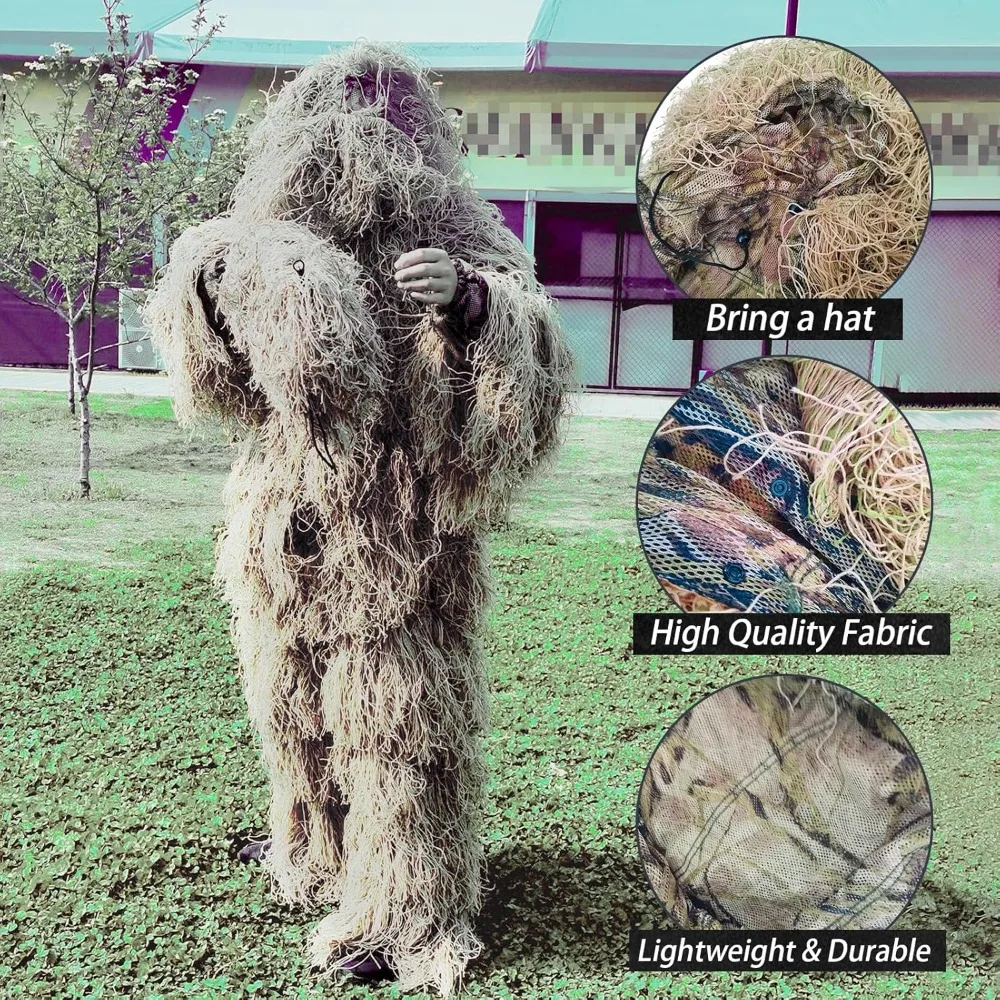 Ghillie Suit Camouflage Hunting Suit Sniper Suit for Shooting, Hiding, Wildfowling, Military, 5 in 1 3D Ghost Clothing