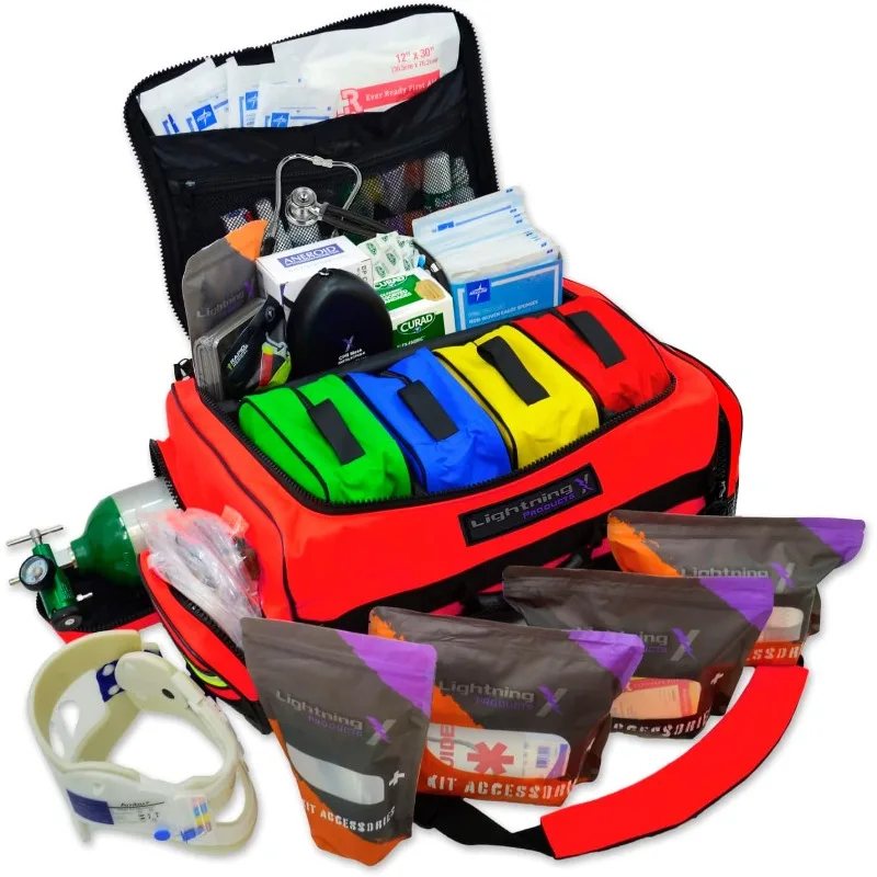 Medic First Responder EMT Trauma Bag Stocked First Aid Trauma Fill Kit D (RED)