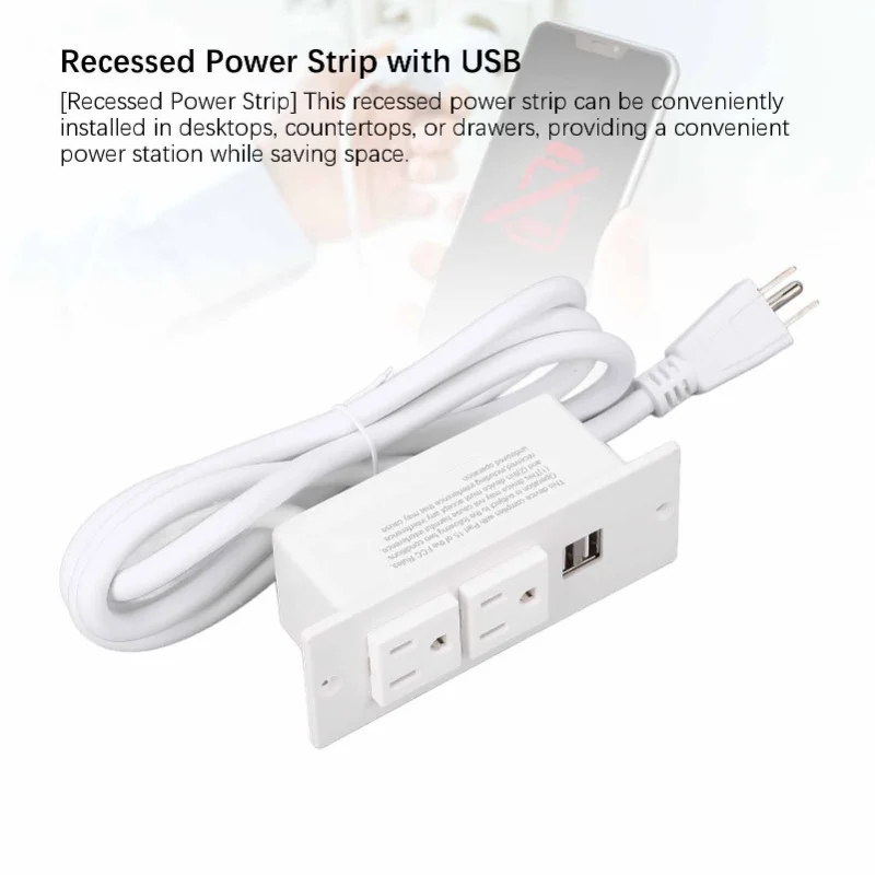 Recessed Power Strip 1500W 2 AC Outlets 2 USB Ports Furniture Power Socket With 1.5m Cord   12A