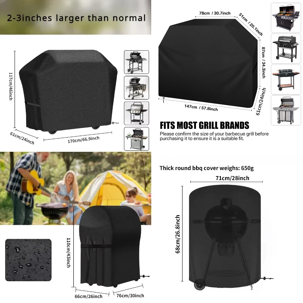 BBQ Cover Outdoor Dust Waterproof Weber Heavy Duty Grill Cover Rain Protective Outdoor Resistant Barbecue Charcoal Grill Cover