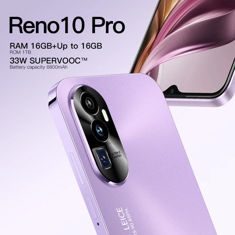 New HOT Reno 10 Pro 6.8 inch 5g smartphone Android 14 Snapdragon 8gen2 10core dual SIM cellphones 6800mAh mobile phones