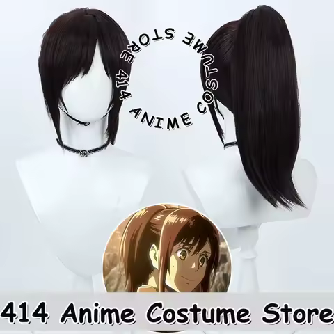 Game &amp; Anime Sasha Braus Cosplay Wig Attack on Titan Dark Brown High Ponytail Heat-Resistant Fiber Synthetic Hair