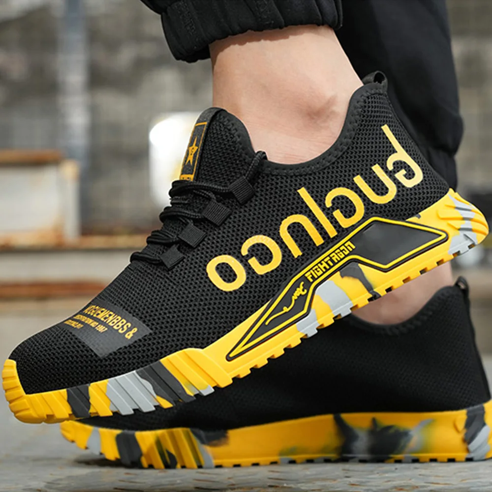 Men Work Sneakers Rotating Button Safety Shoes Indestructible Puncture-Proof Protective Shoes Anti Shock Boots Steel Toe Shoes