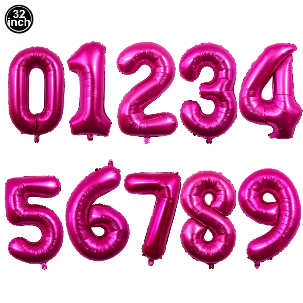 32 بوصة اللون أرقام كبيرة بالون 0 1 2 3 4 5 6 7 8 9 الوردي الأزرق عيد ميلاد الكرة أرقام العازبة بالونات الطرف الديكور #4