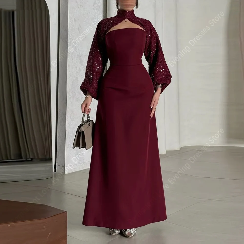 

High-Necked A-Line Women Evening Dresses 2026 Elegant Long Sleeves Prom Gowns Mopping Length Party Vestidos De Noche Customized