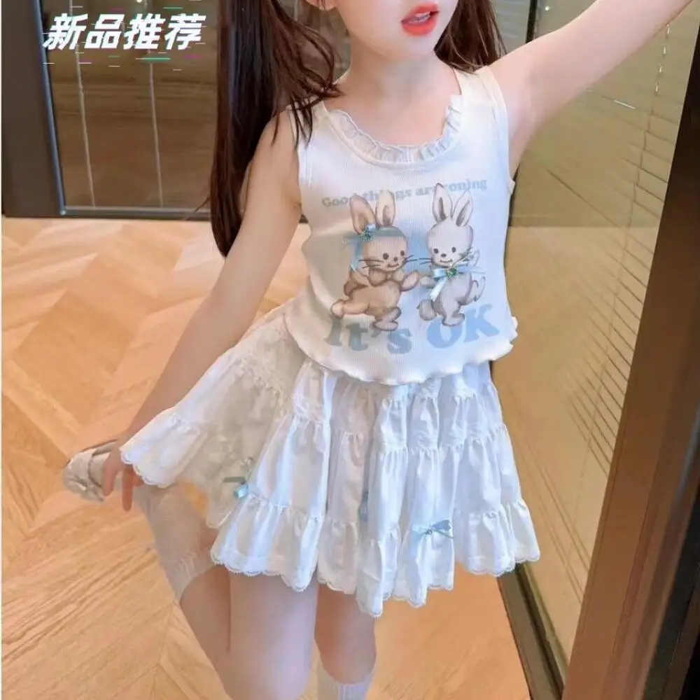 Summer Children Clothes Girls Kawaii Thin Cardigan Jacket Tank Tops Skirt 3Pcs Fashion Cute Princess Skirt Prep Suit Sunscreen