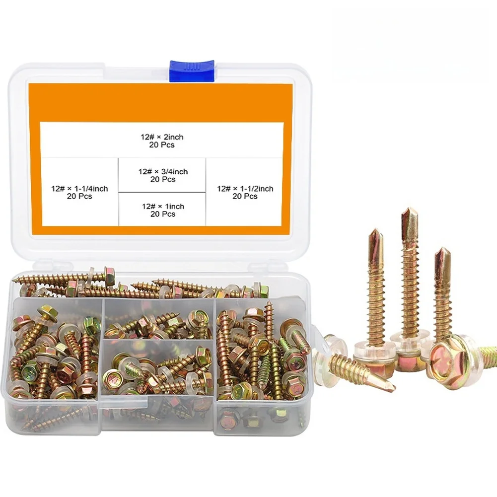 Hex Drive Self Tapping Screws 100pcs Zinc Plated for Use in Carpentry DIY Home Improvement and Industrial Assembly