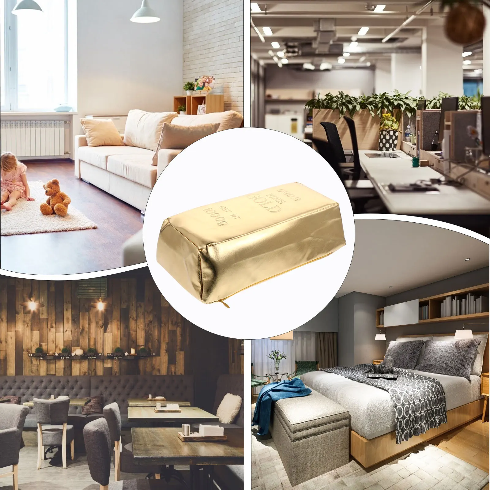 

1Pcs Simulation Gold Brick Pillow Funny PU Throw Pillow Portable Office Cushion Chair Decor Office Cushion