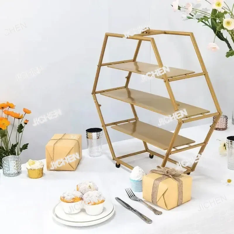 

ZQT Cross-border Hot-selling Birthday Party Wedding Dessert Display Stand Hexagonal Detachable Home Three-layer Metal Cake Stand