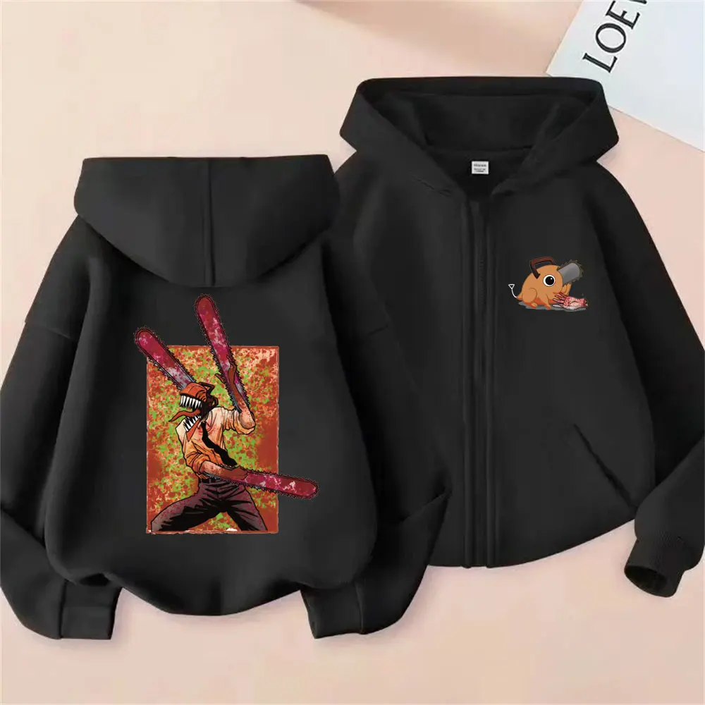 

Anime Chainsaw Man Zipper Hoodie Funny Pochita and Denji Graphic Zip Up Jacket Coat Men Women Manga Fashion Oversized Hoodies