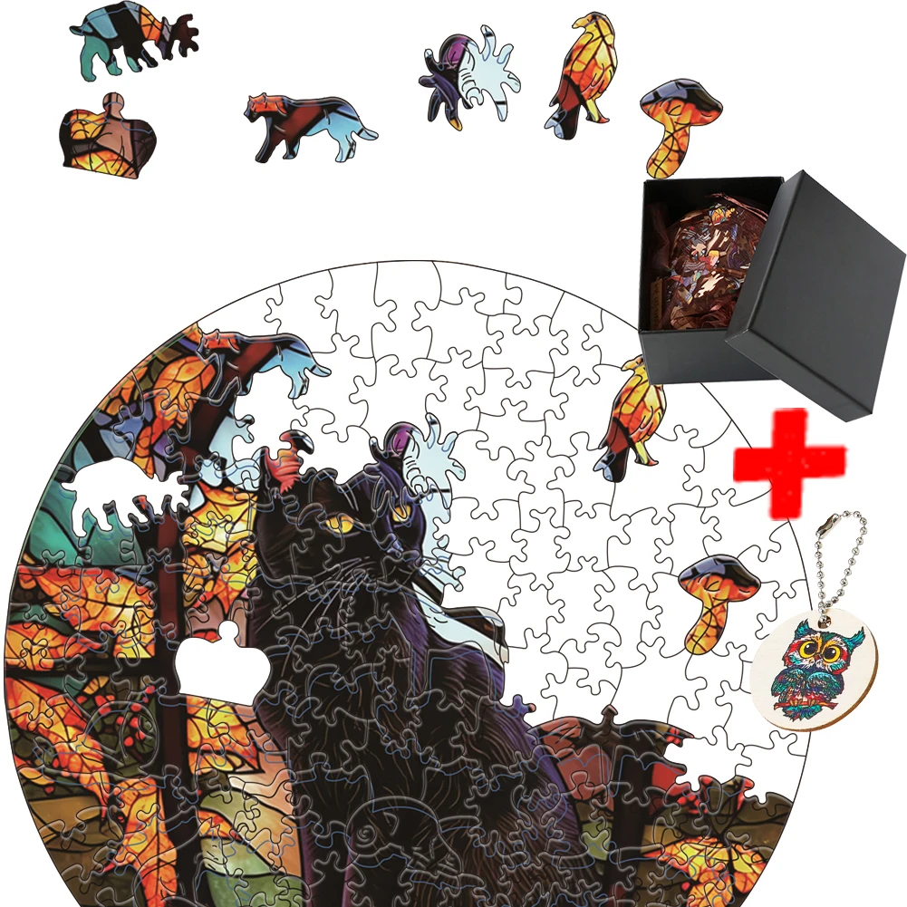 

Children's Puzzle Toys Adult Gifts Mysterious Wooden Puzzles Painted Black Cats Fun Toys Animals Jigsaw Wooden Puzzle puzzles 3d