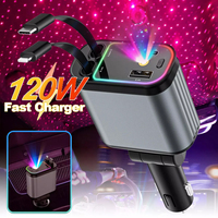 Retractable Car Charger Fast Charger 120W PD30W USB C 4 in 1 Phone Charger With Roof Starlight Devices Universal For IOS Android