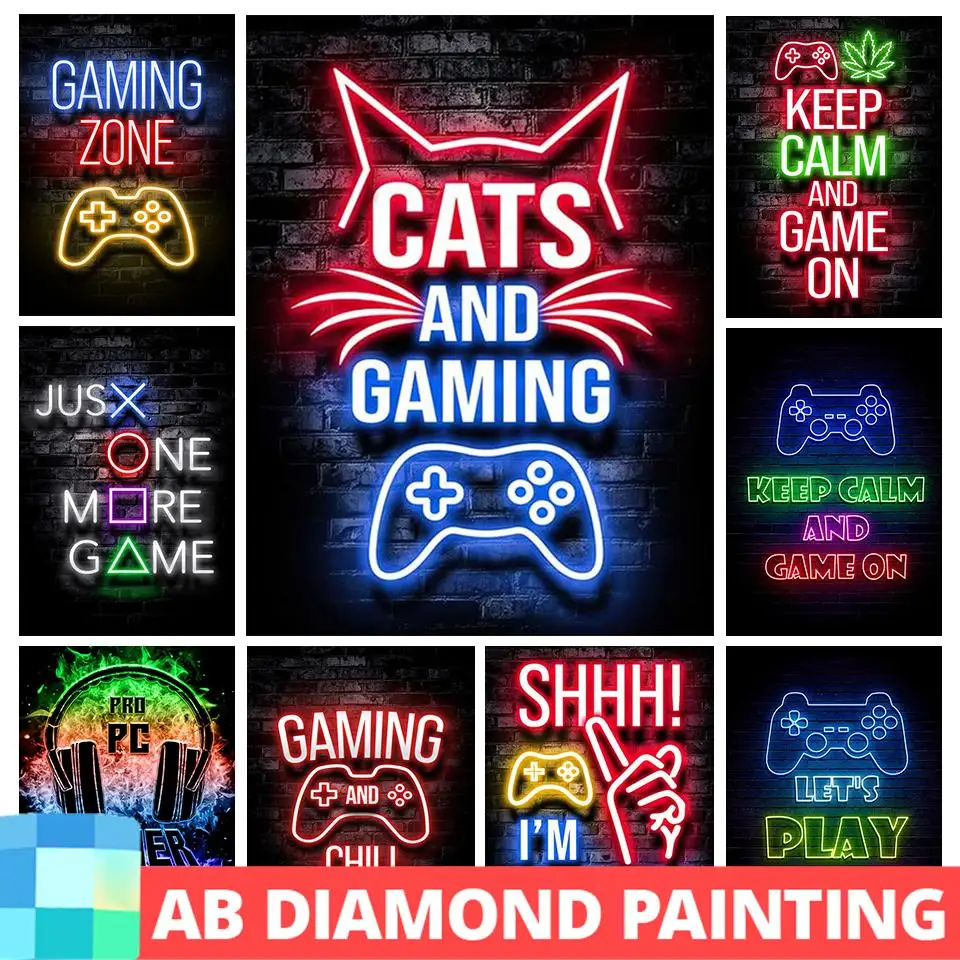 AB Drill Sleep Game Repeat Gaming Diamond Painting Gamer Full Square Round Mosaic Embroidery Rhinestone Pictures Playroom Decor