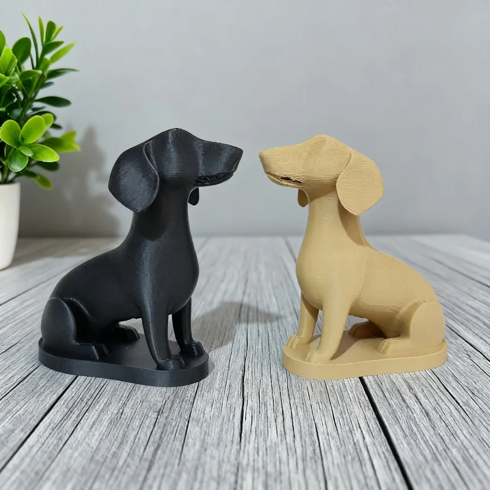 Realistische Kurzbein-Hundestatue mit Sockel, 3D-gedruckte Dackel-Skulptur, realistische Texturverarbeitung, Dekorationen für Schreibtische, Esstische, Eingangsbereich, Nachttische usw., Geschenke für