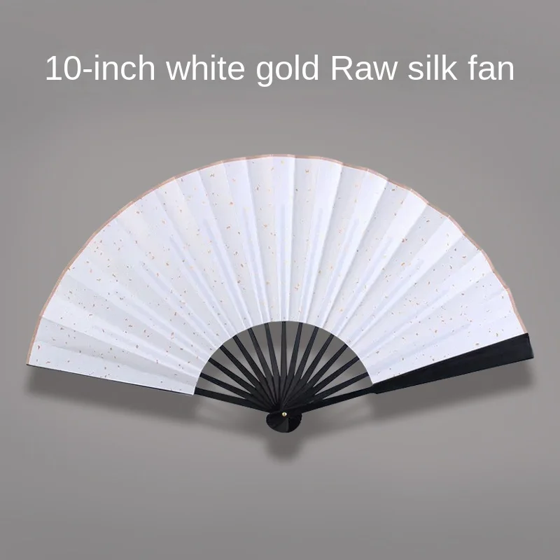 Fan Folding Fan Boys Black Words Ornament Chinese Style Writing Raw Silk