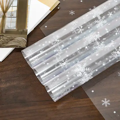 Rotolo di involucro in cellophane da 54 x 58 cm, design trasparente con fiocco di neve, carta da regalo glassine per decorazioni natalizie, regali di compleanno o fiori