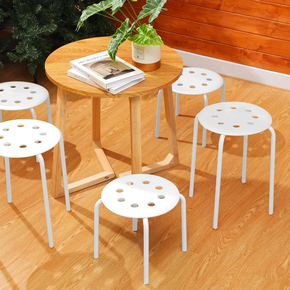 Taburetes apilables para niños, silla redonda de 12 pulgadas, asiento Flexible multifunción de plástico, color blanco, a granel, 10 unidades