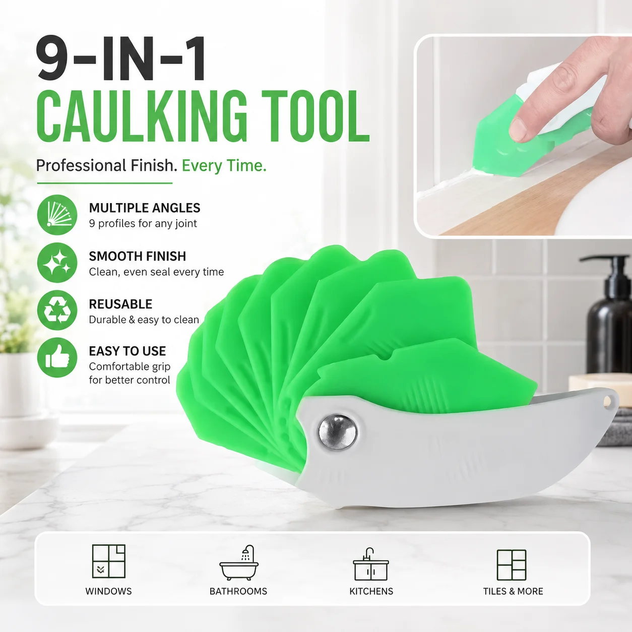 1PC 9 In 1 Caulk Tool Kit Silicone Sealant Scraper Grout Remover Finishing Tool Fit For Kitchen Bathroom Tile Window Repair