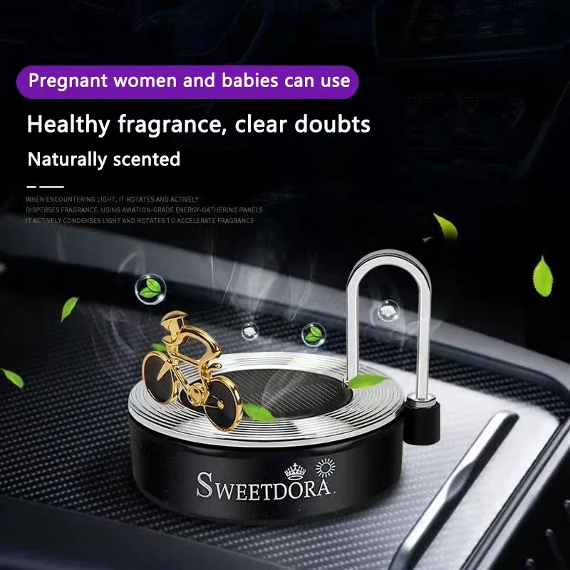 5ml Car Aromatherapy Solar Power Eliminate Odor Ferry Bicycle Rotate Retro Gramophone Record Air Freshener