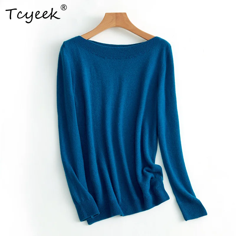 

Tcyeek, 100%Sheep Wool Elegant Sweaters, Women Long Sleeve Slash Neck, Loose Casual Warm Sweater, 2024 Autumn Winter T47576QC