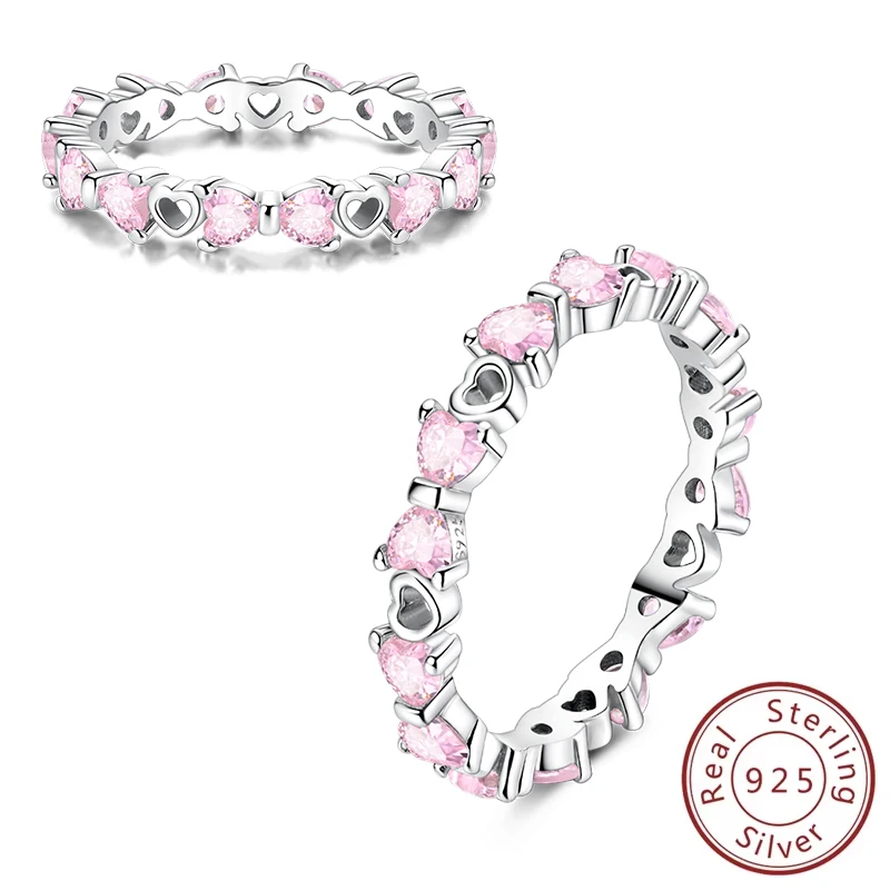 

Original 925 Sterling Silver Sweet Heart Shaped Zircon Bowknots Rings Size 6-9 For Women Girls Jewelry Birthday Gifts