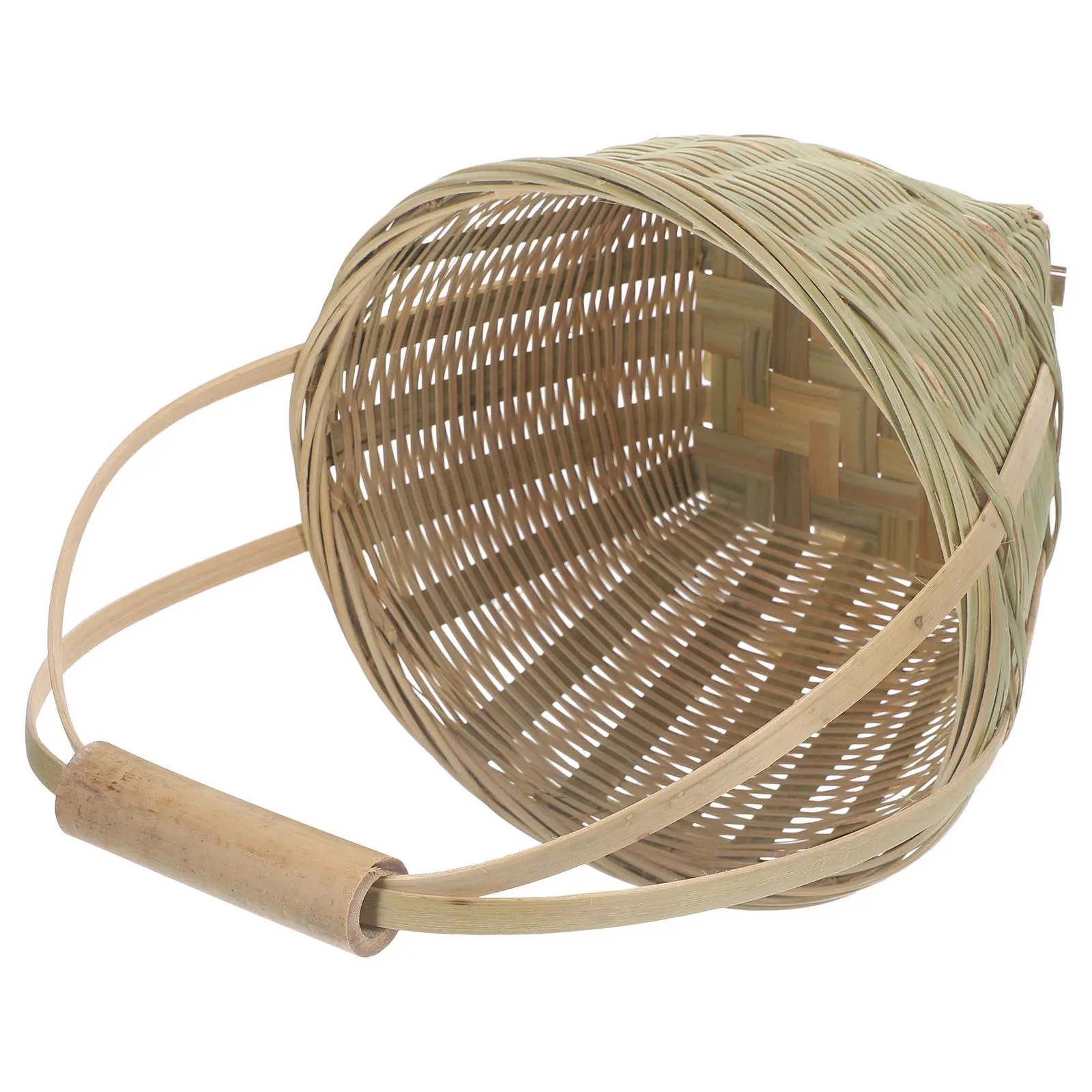 

Handwoven Bamboo Storage Basket with Sturdy Handle Portable Fruit Vegetable Snacks Sundries Organizer for Home Picnic Party