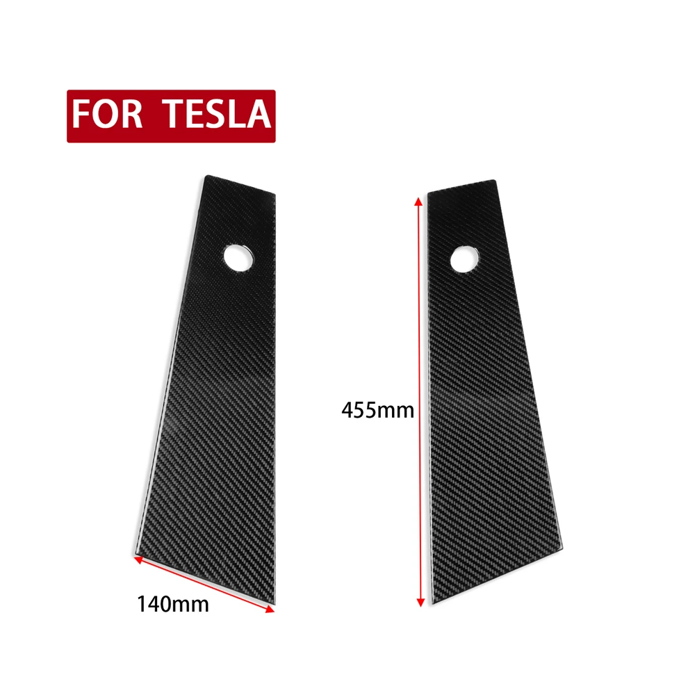 2Pcs For Tesla Model Y 2020+ Car B Column Pillar Panel Trim Real Carbon Fiber Sticker Exterior Protective Decoration Accessory