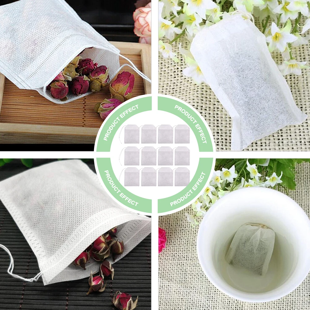 

300pcs Non woven Tea Bags Lightweight Drawstring Infuser for Loose Leaf Herbs Powder Decoction Cold Brew Gift