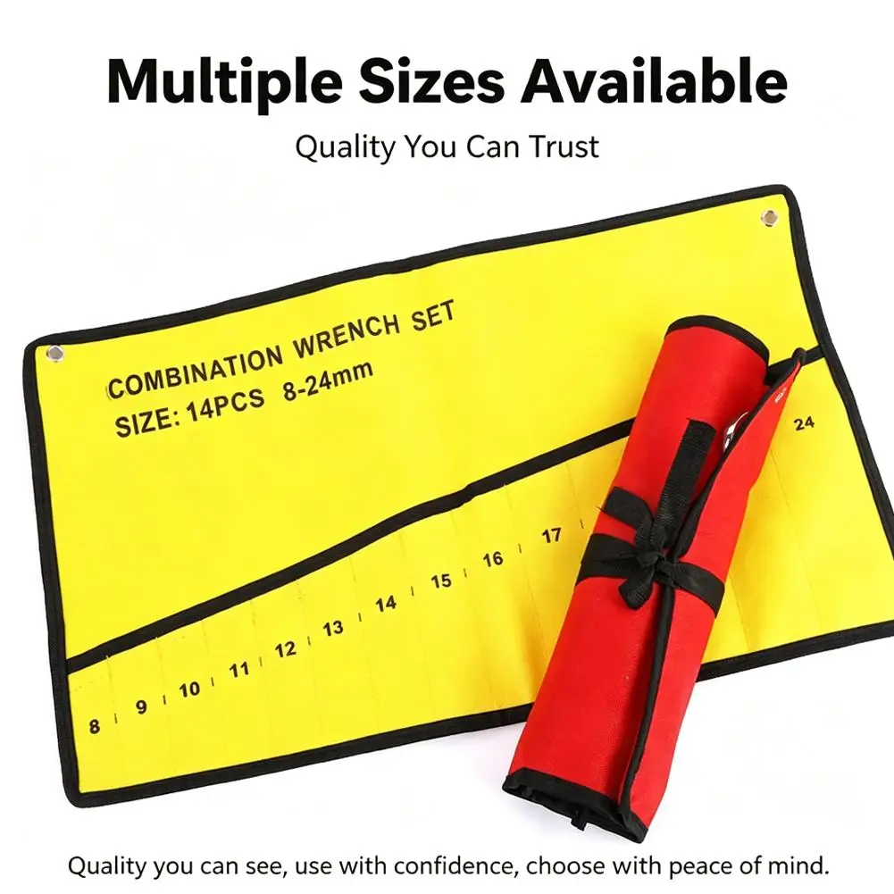 14 Slots Wrench Roll BagCombination Wrench Storage Pouch 8-24mm Wall Mount Tool Organizer For Garage Workshop