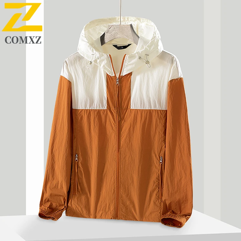 2025 Giacca con cappuccio con protezione solare estiva per nuova coppia Color Block Cappotto in pelle da pesca all'aperto alla moda per uomo e donna