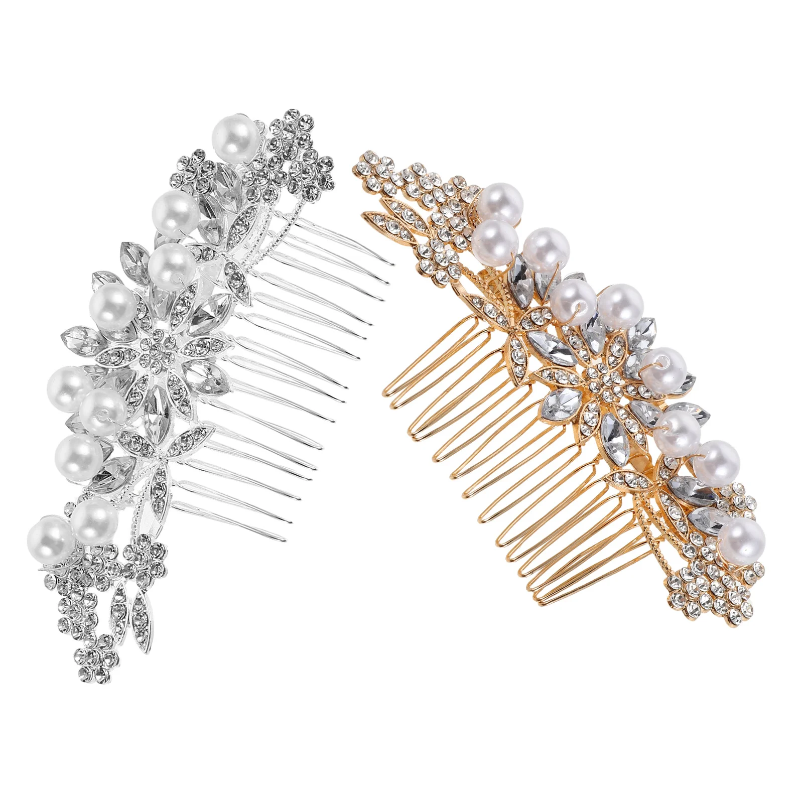 

2Pcs Bridal Hair Comb Crystal Wedding Headpiece Pearl Flower Headdress Bride Accessories Women Rhinestone Decorative Combs